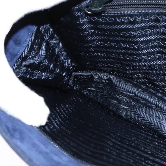 PRADA Chain Hand Bag Suede Navy Gold Auth yk17929 - Picture 10 of 16